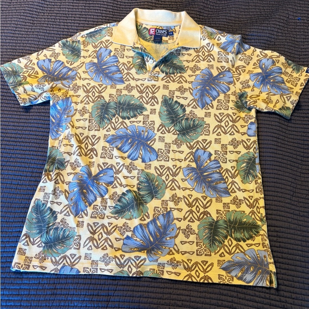 Chaps Ralph Lauren Tropical Yellow and Blue collared short sleeve polo Shirt